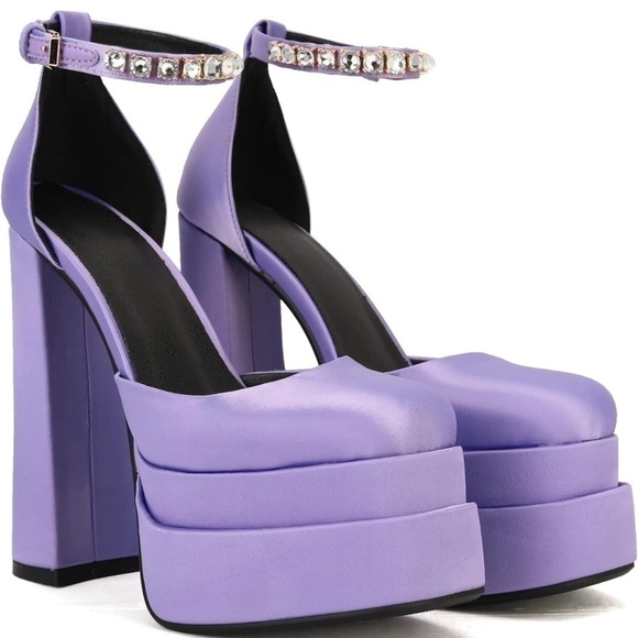 Shoes - Plataform Chunky High Block Heels Ankle Strap Buckles Wedge Dress Pumps Fashion